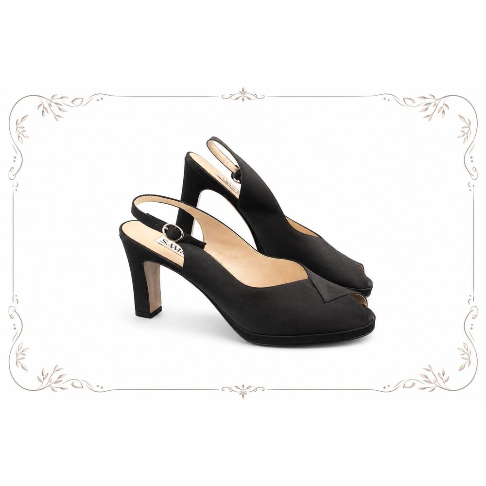 Sam & Libby Darla Matte Black Satin Classy Slingback Heels Peep Toe US Size 8